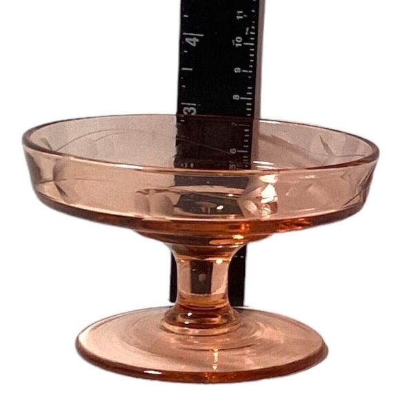 Vtg Depression Glass Pink Etched Compote Cheese Dip Candle Holder 4.5" x 3” - Picture 3 of 6